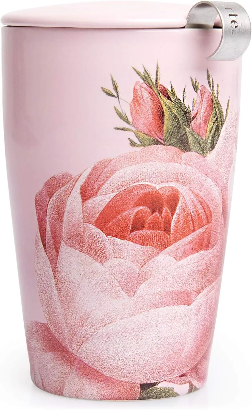 Tea Forte Jardin Double-Walled Ceramic Kati Cup with Removable Stainless Steel Infuser Basket and Lid, Steeps 12 oz Loose Leaf Tea, Lid and Cup Dishwasher & Microwave Safe, Gifts for Mom