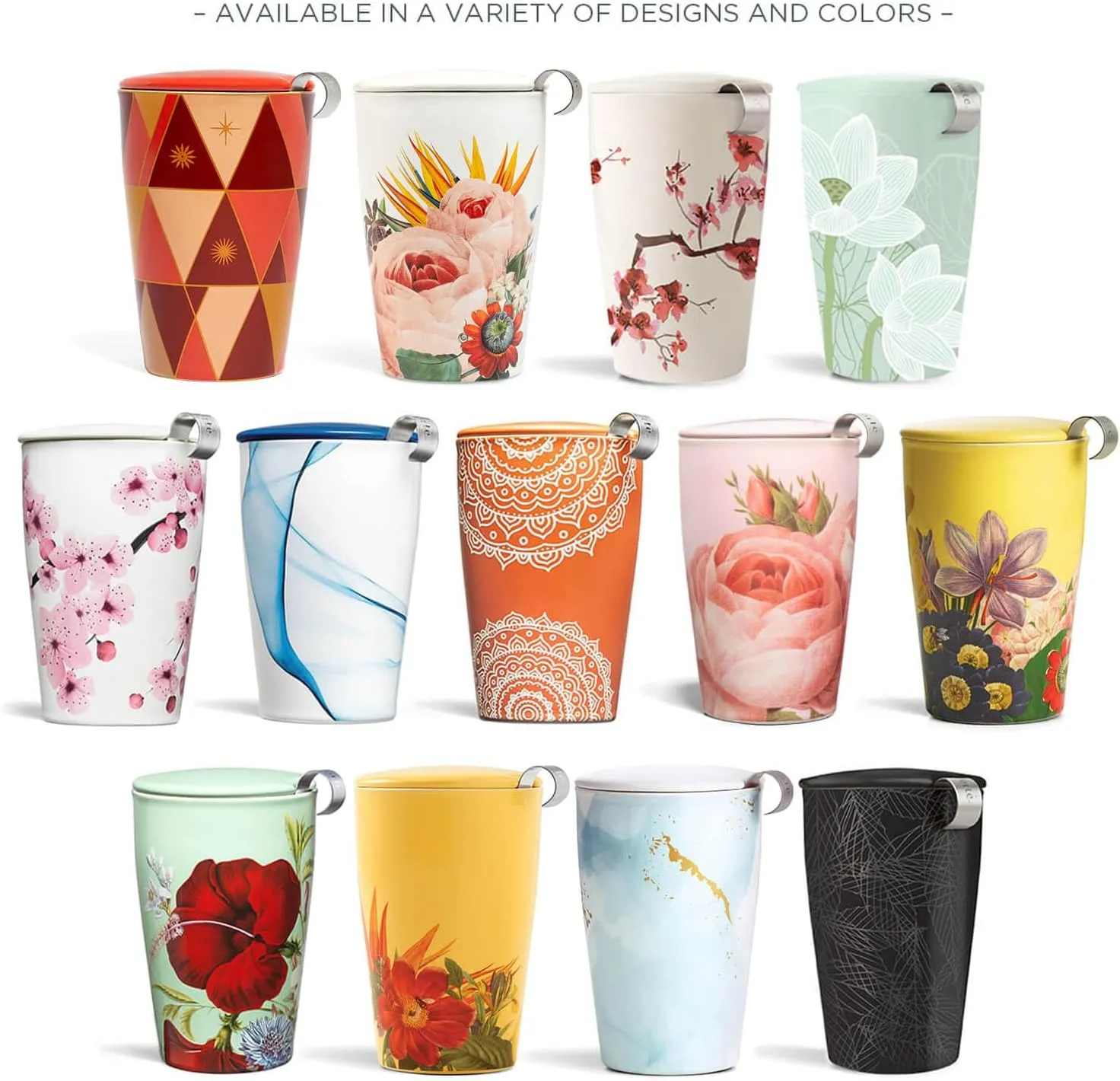 Tea Forte Jardin Double-Walled Ceramic Kati Cup with Removable Stainless Steel Infuser Basket and Lid, Steeps 12 oz Loose Leaf Tea, Lid and Cup Dishwasher & Microwave Safe, Gifts for Mom