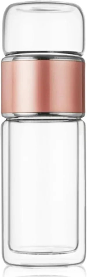 Tea InfuserBottle, 420ml/14oz Double Layer Stainless Steel Leakage Proof Glass Water Bottle Travel Water Separation Tea Bottle Mug Cup for Office Travel Home(rose gold)