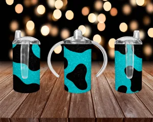 Teal Cow Print Kids Sippy Cup or Water Bottle