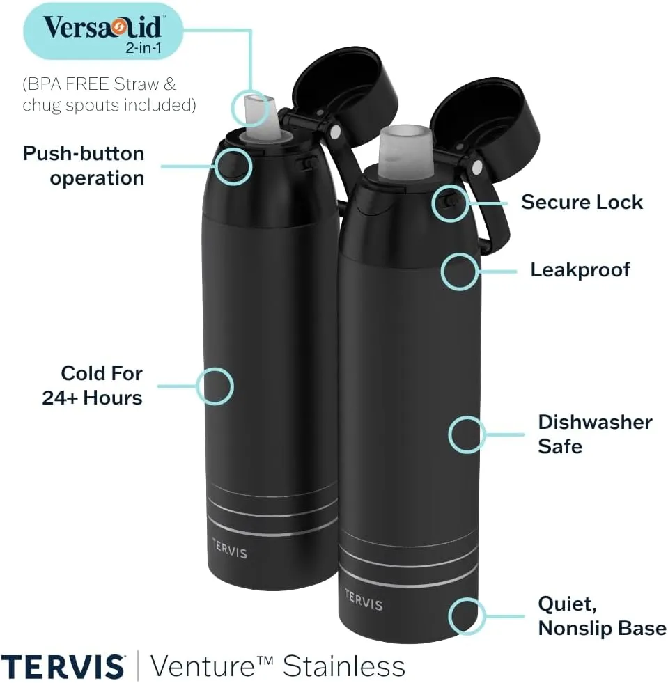 Tervis Venture Water Bottle Star Wars - Lightsaber Detail Triple Walled Insulated Tumbler Travel Cup Keeps Drinks Cold & Hot, 26oz, Stainless Steel
