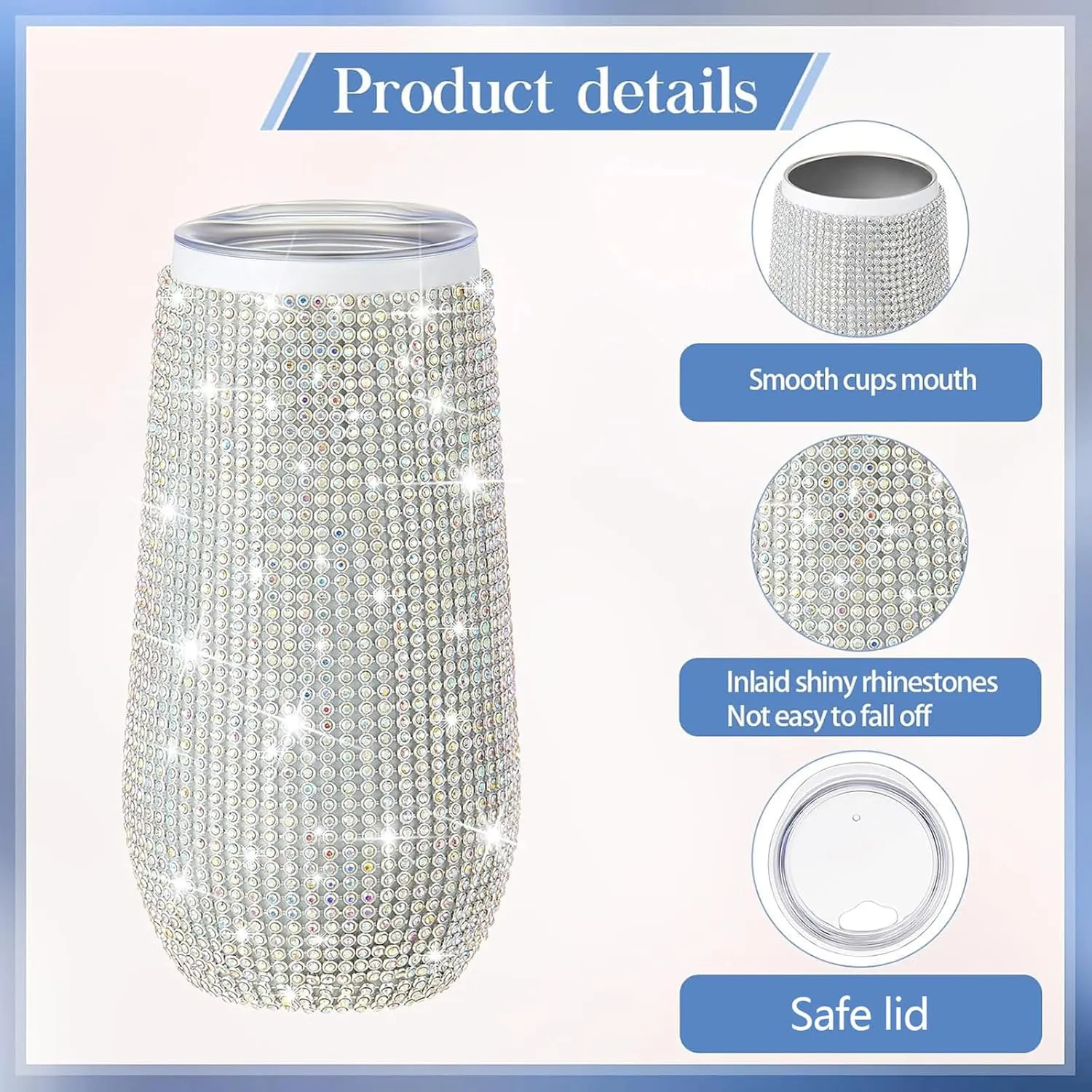 Tessco Bling Cups Rhinestones Tumbler with Straw Glitter Water Bottle Stainless Steel Straw Tumbler Insulated Bling Cup with Lid Brush for Teacher Graduation Season Gifts(Classic 12 oz,AB Color)