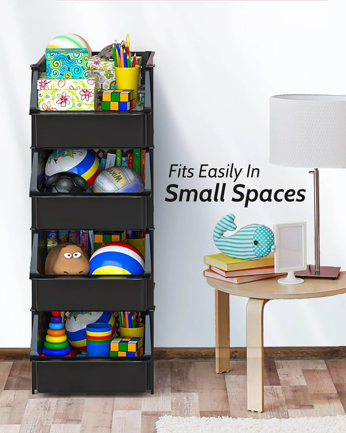 TidyFriend Stackable Storage Bins for Pantry, 4 Pack Stackable Bins For Organizing Food, Kitchen, and Bathroom Essentials (Black)
