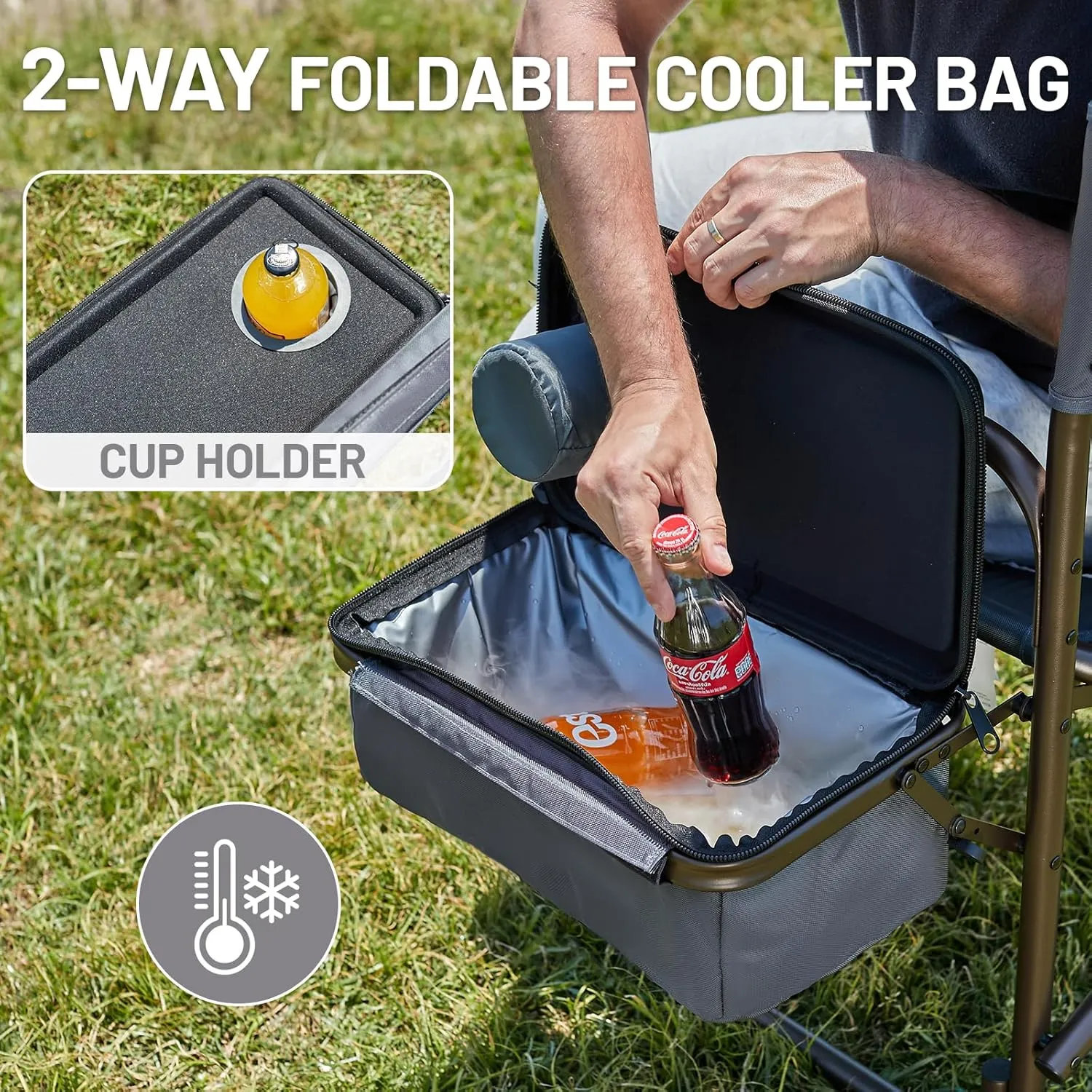 TIMBER RIDGE Lightweight Camping Chair, Portable Laurel Director's Chair with Foldable Side Table, Cooler Bag & Mesh Pocket, Compact Outdoor Folding Lawn Chair, Supports 300lbs, Grey