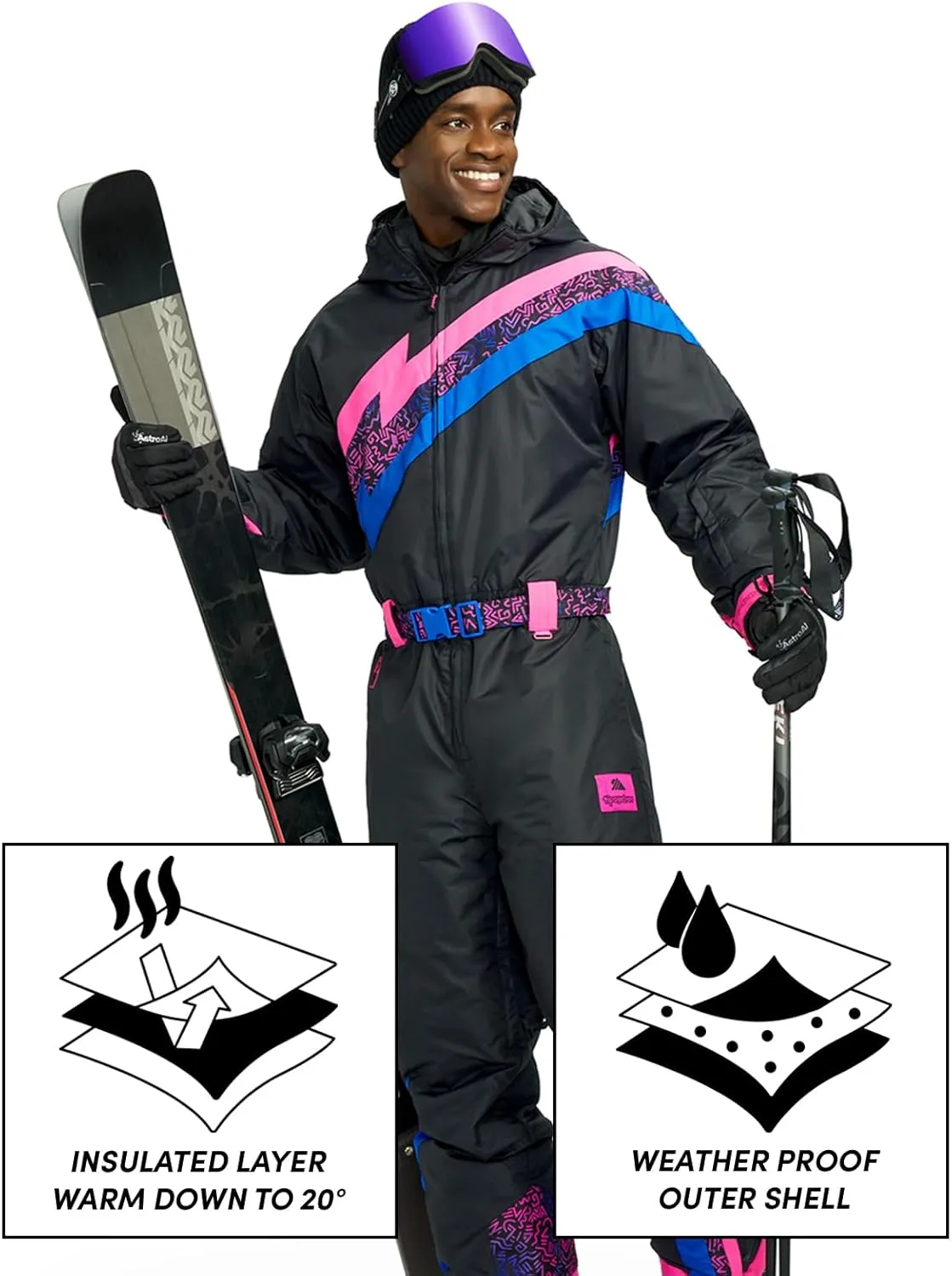 Tipsy Elves Retro Snow Suits for Men - Loud Men's Ski Suits - Warm One Piece for Winter