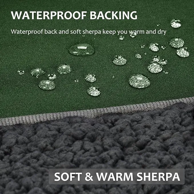 Tirrinia Outdoors Waterproof Throw Blanket, 51”x 59” Sherpa Fleece Stadium Windproof Mat for Boat, Traveling, Camping, Hiking, Football - Machine Washable