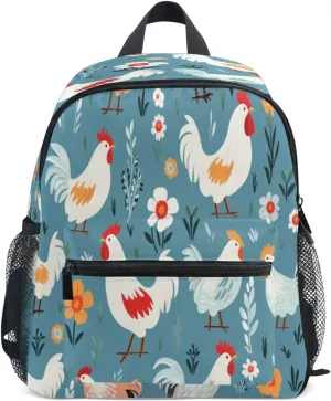 Toddler Backpack Bookbag School Bag White Red Chicken Travel Bag for Girls Boys Kid with Name Card