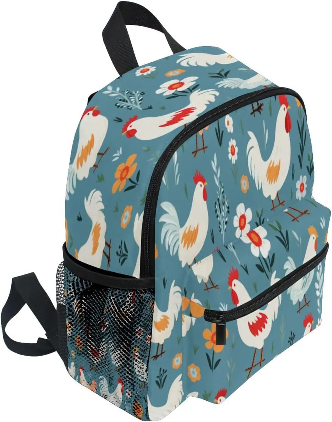 Toddler Backpack Bookbag School Bag White Red Chicken Travel Bag for Girls Boys Kid with Name Card