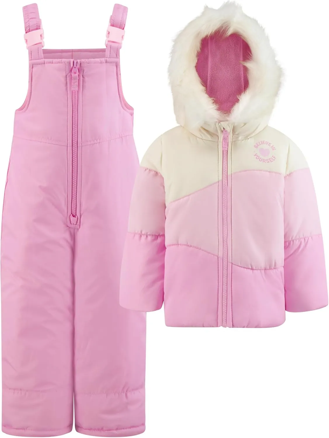 TODDLER GIRLS ZIP-FRONT COLOR BLOCK JACKET AND OVERALL SNOW PANT