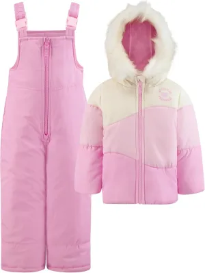 TODDLER GIRLS ZIP-FRONT COLOR BLOCK JACKET AND OVERALL SNOW PANT