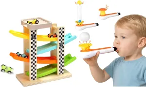 TOP BRIGHT Montessori Car Ramp Track Toys for Toddler 1-3, 3-in-1 Sensory Toys for Kids Toddler Balls Birthday Gifts