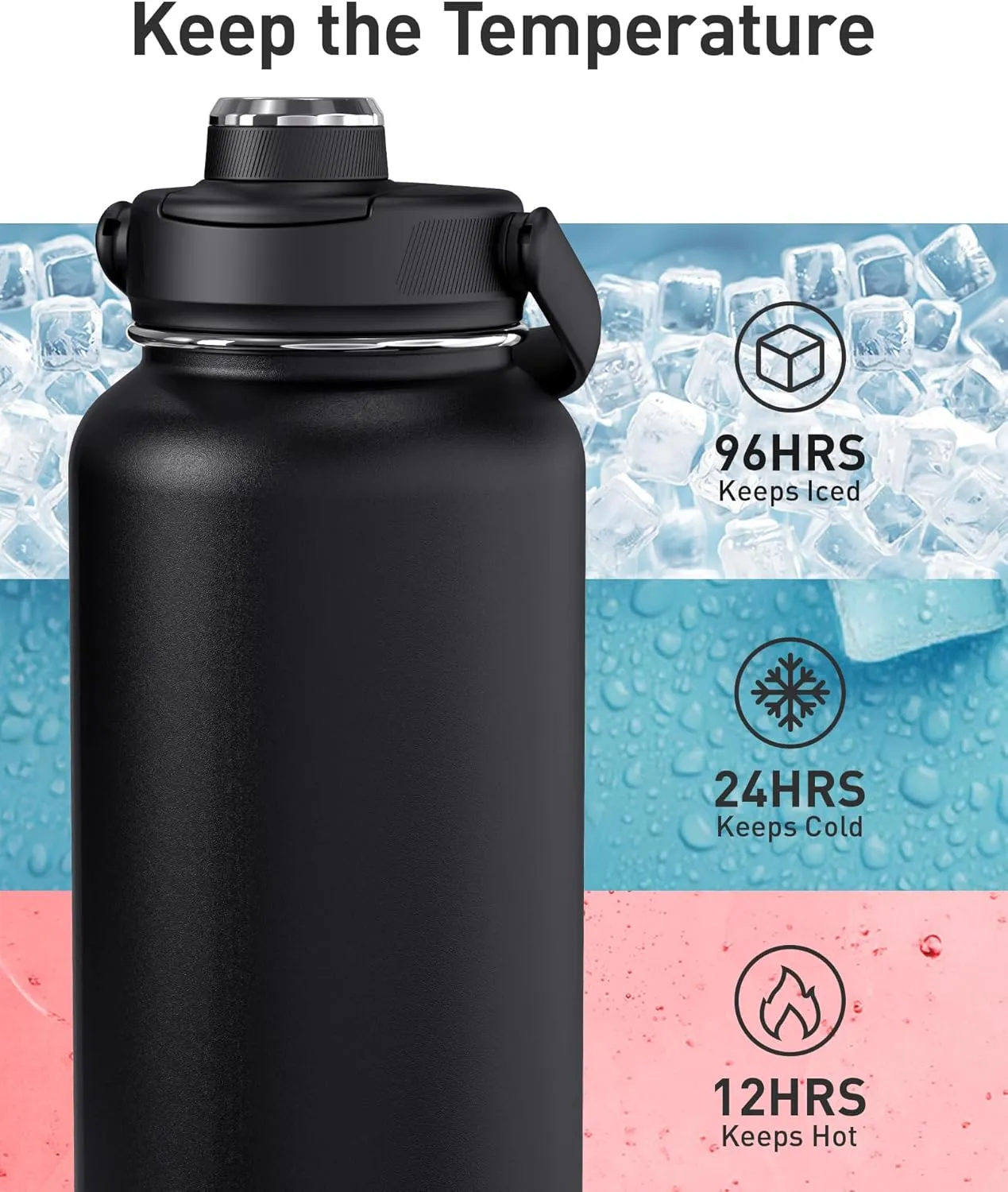 TOURIT 24 oz Insulated Water Bottle, Stainless Steel Sports Water Bottles With Top Handle, Double-Wall Travel Thermal Water Flask, BPA Free Leakproof Thermos Bottle for Sports, Glacial White