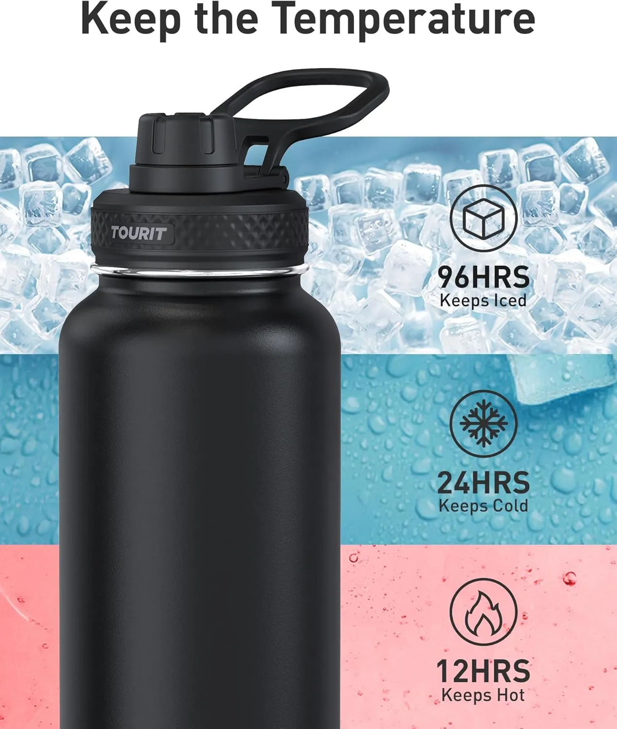 TOURIT 32 oz Insulated Water Bottle, Stainless Steel Water Bottles With Handle, Double-Wall Vacuum Sports Water Bottle, BPA Free Leakproof Thermos Bottle, Green