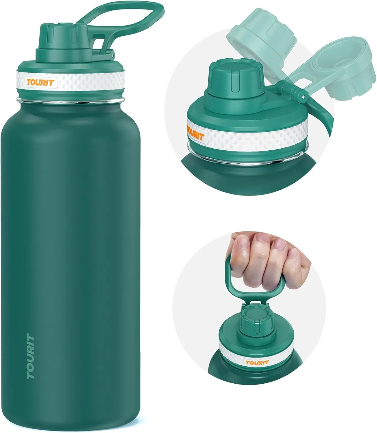 TOURIT 32 oz Insulated Water Bottle, Stainless Steel Water Bottles With Handle, Double-Wall Vacuum Sports Water Bottle, BPA Free Leakproof Thermos Bottle, Green