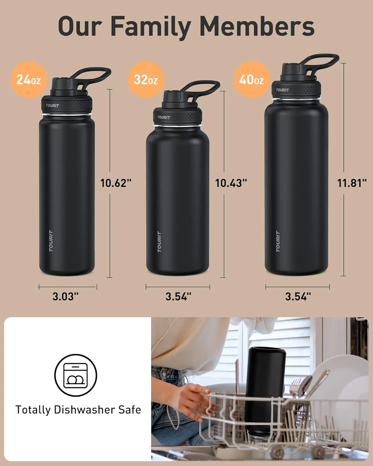 TOURIT 32 oz Insulated Water Bottle, Stainless Steel Water Bottles With Handle, Double-Wall Vacuum Sports Water Bottle, BPA Free Leakproof Thermos Bottle, Green
