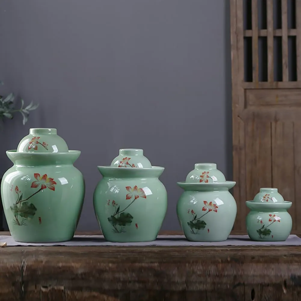 Traditional Chinese Kimchi Jar, Ceramic Fermentation Jar with Leakproof Lid, Homemade Water-Sealed Fermentation Jar, Suitable for Fermenting Kimchi Sauerkraut Vegetables,Blue 10.5kg