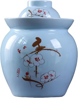 Traditional Chinese Kimchi Jar, Ceramic Fermentation Jar with Leakproof Lid, Homemade Water-Sealed Fermentation Jar, Suitable for Fermenting Kimchi Sauerkraut Vegetables,Blue 10.5kg