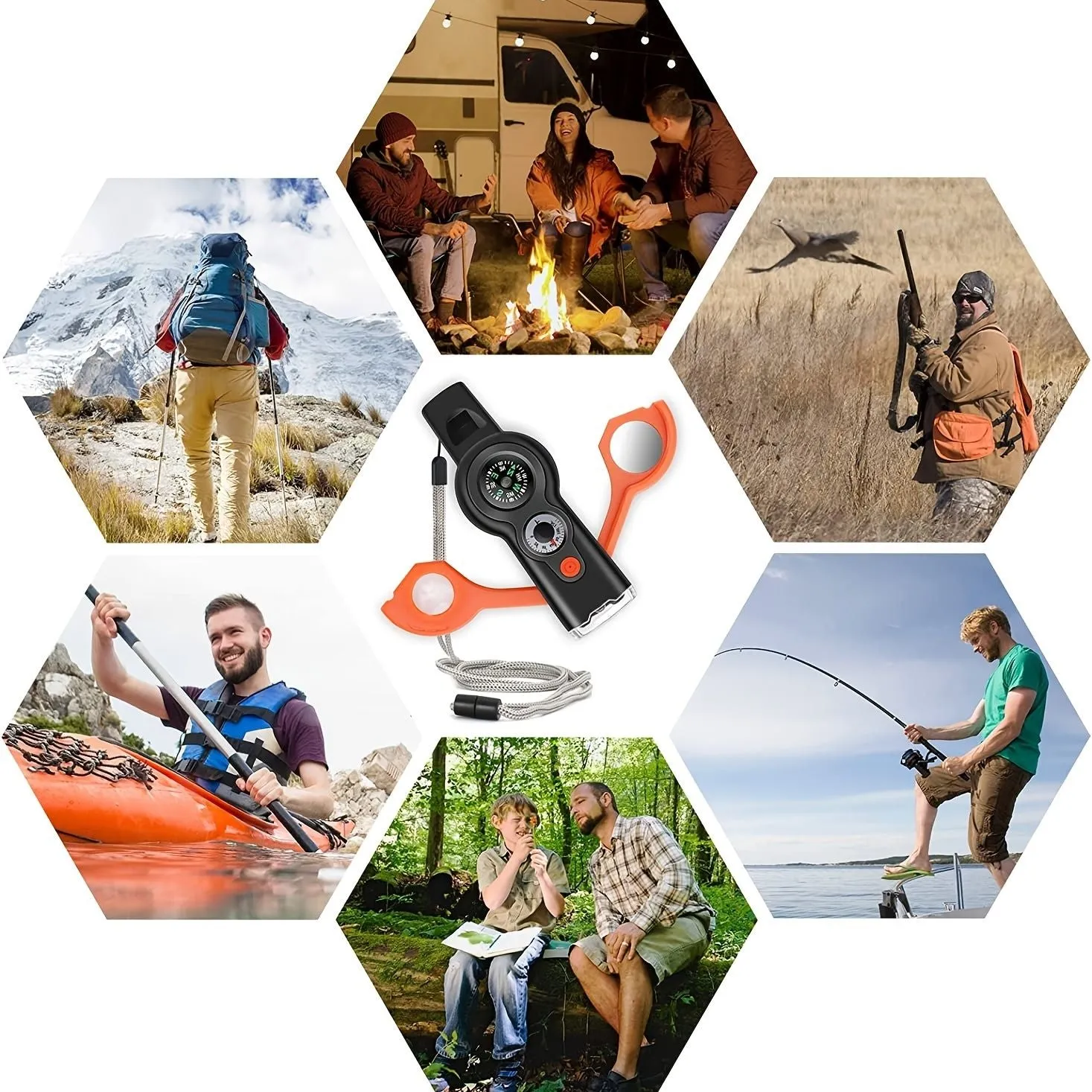 TrailSignal 7-in-1 Survival Whistle Tool – Compass, Mirror, Light & More