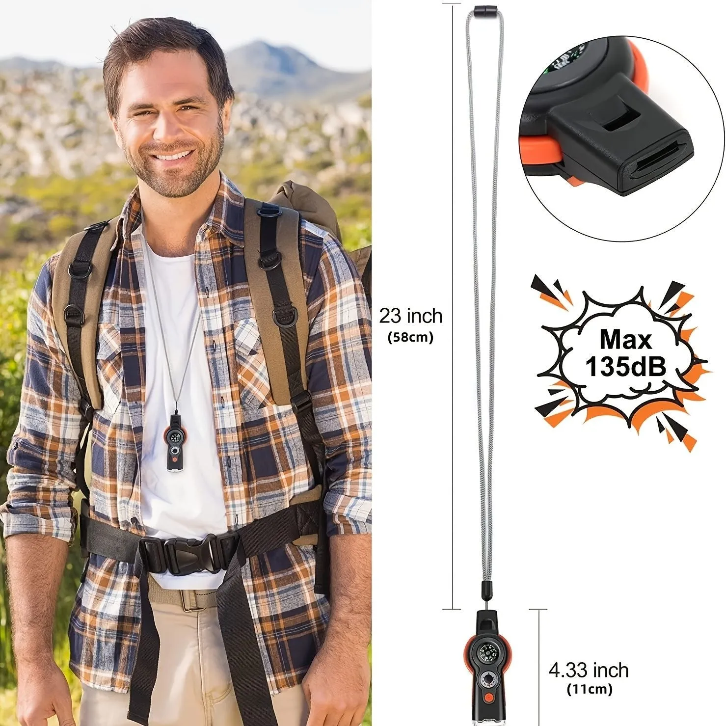 TrailSignal 7-in-1 Survival Whistle Tool – Compass, Mirror, Light & More