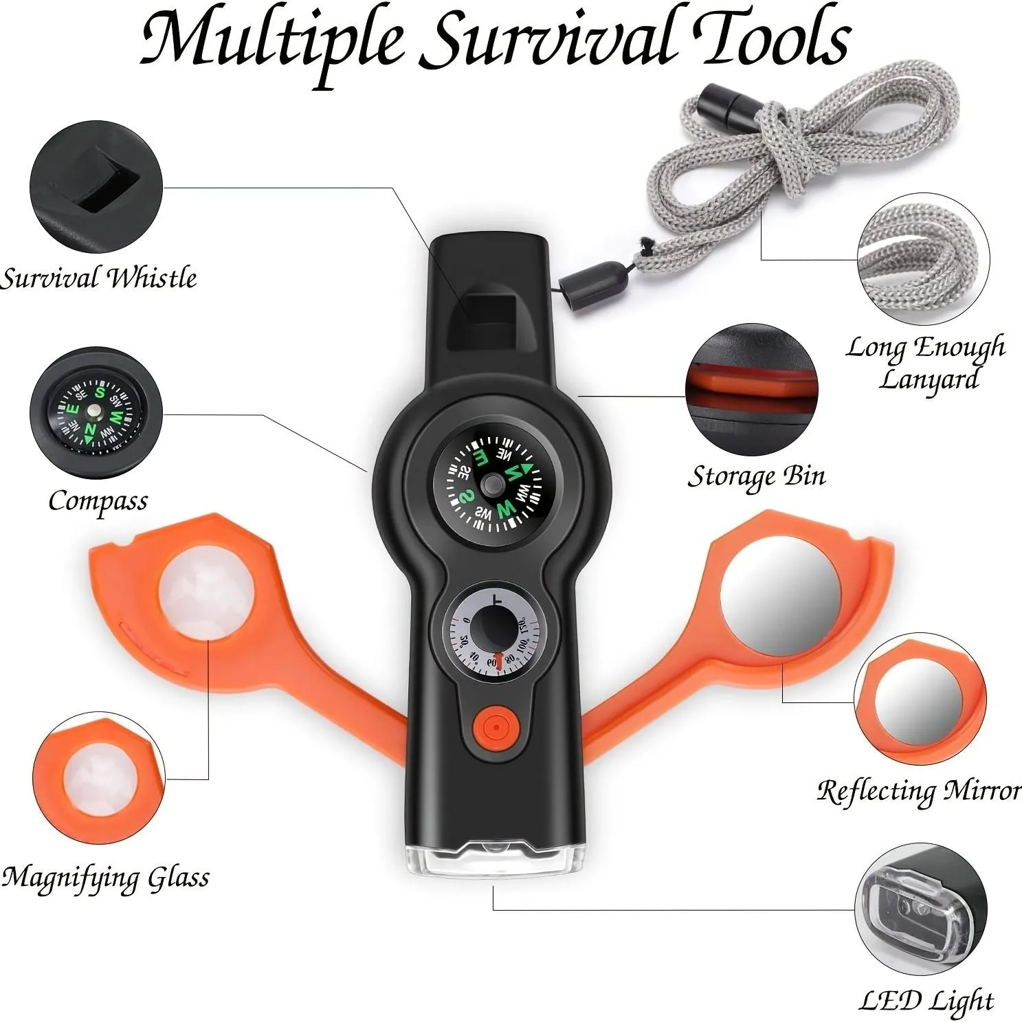 TrailSignal 7-in-1 Survival Whistle Tool – Compass, Mirror, Light & More