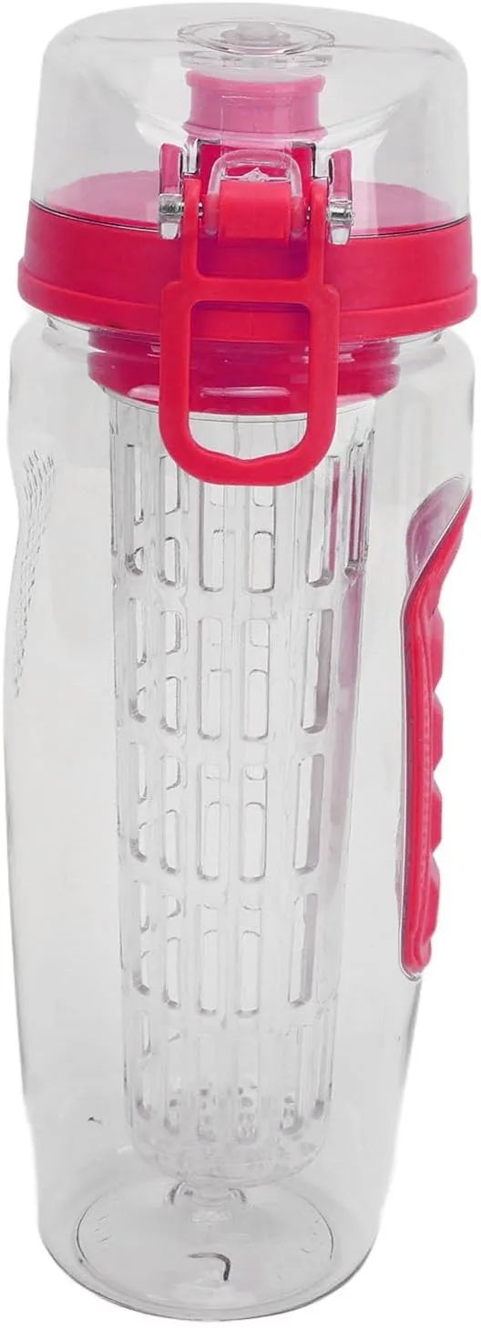 Travel Fruit Infuser Water Bottle, Reusable Fruit Infusion Sports Bottle Large Capacity for Hiking (Rose Red)