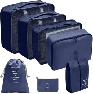 Travel Organizer Set Handy Luggage Clothes Shoes Folding Pieces Best travel must haves(Blue flower)