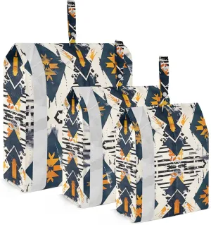 Tribal Pattern Travel Storage Bag with Lanyard - Portable Lightweight Classified Storage Bag with Zipper, Dust and Waterproof Travel Packing Cube for Suitcase,3 Pieces