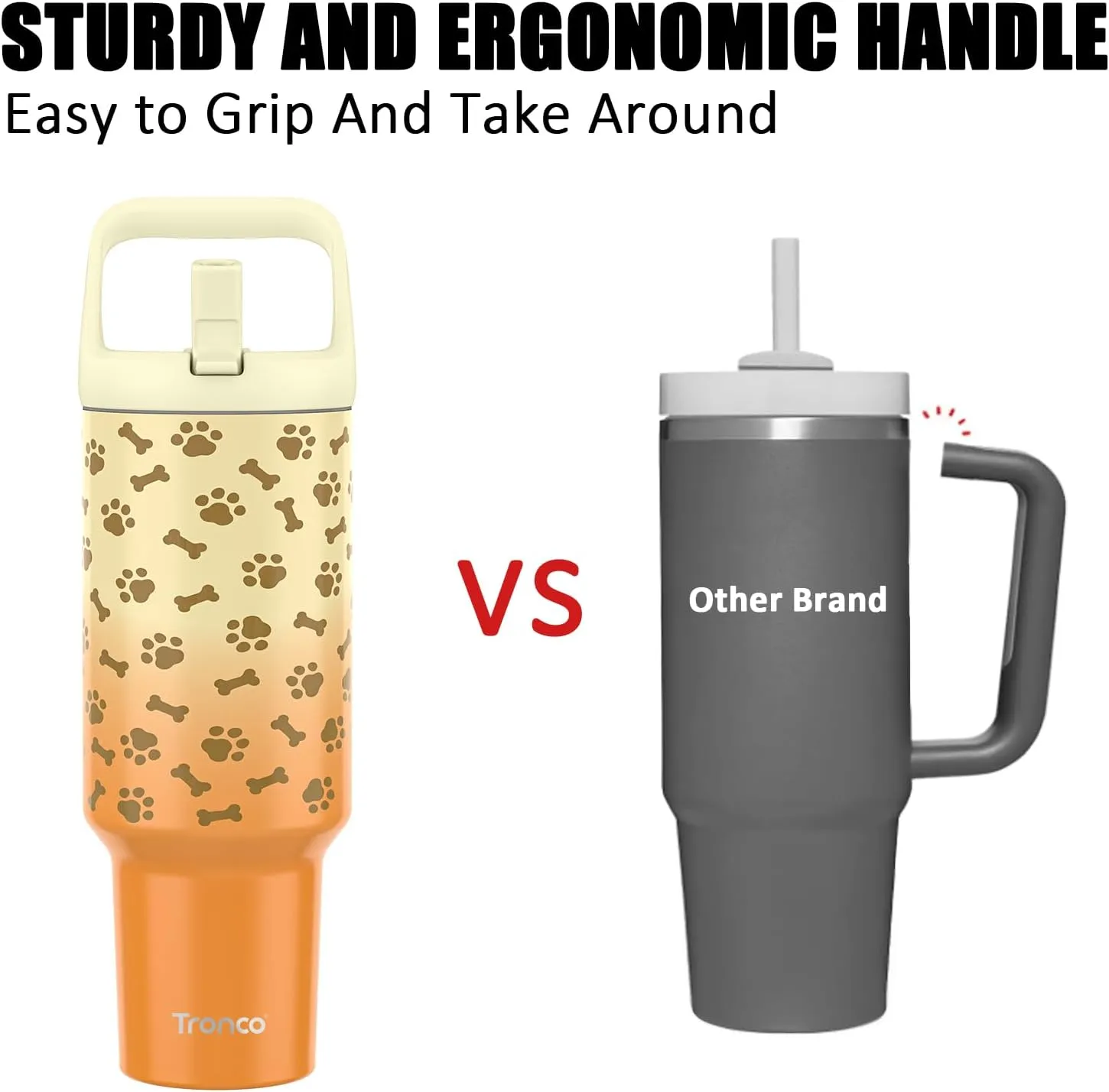 Tronco 50 oz Tumbler with Handle and Straw, Leak-Proof Insulated Tumbler with Flip Straw and Top Handle, Reusable Insulated Cup Water Bottle for Home, Outdoors, Fits in Cup Holder, Cold for 30 Hours