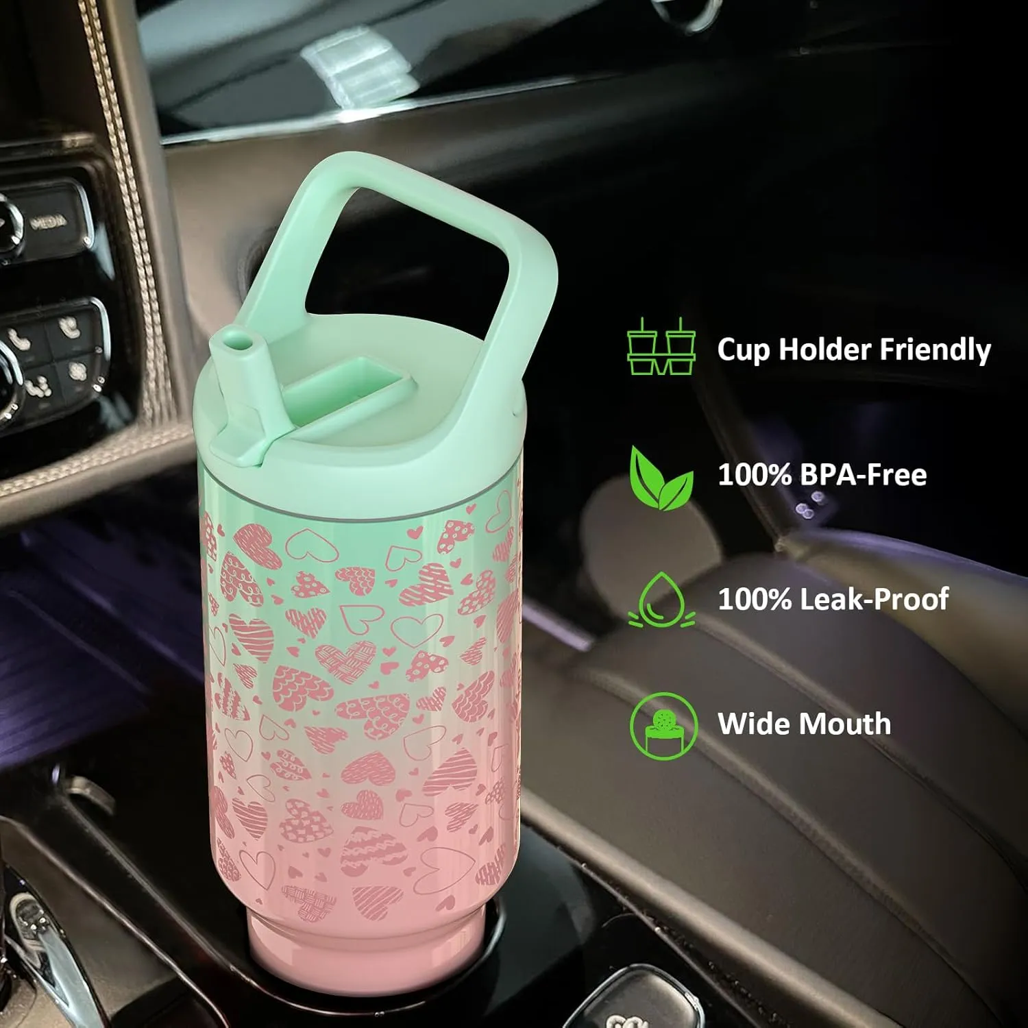 Tronco 50 oz Tumbler with Handle and Straw, Leak-Proof Insulated Tumbler with Flip Straw and Top Handle, Reusable Insulated Cup Water Bottle for Home, Outdoors, Fits in Cup Holder, Cold for 30 Hours