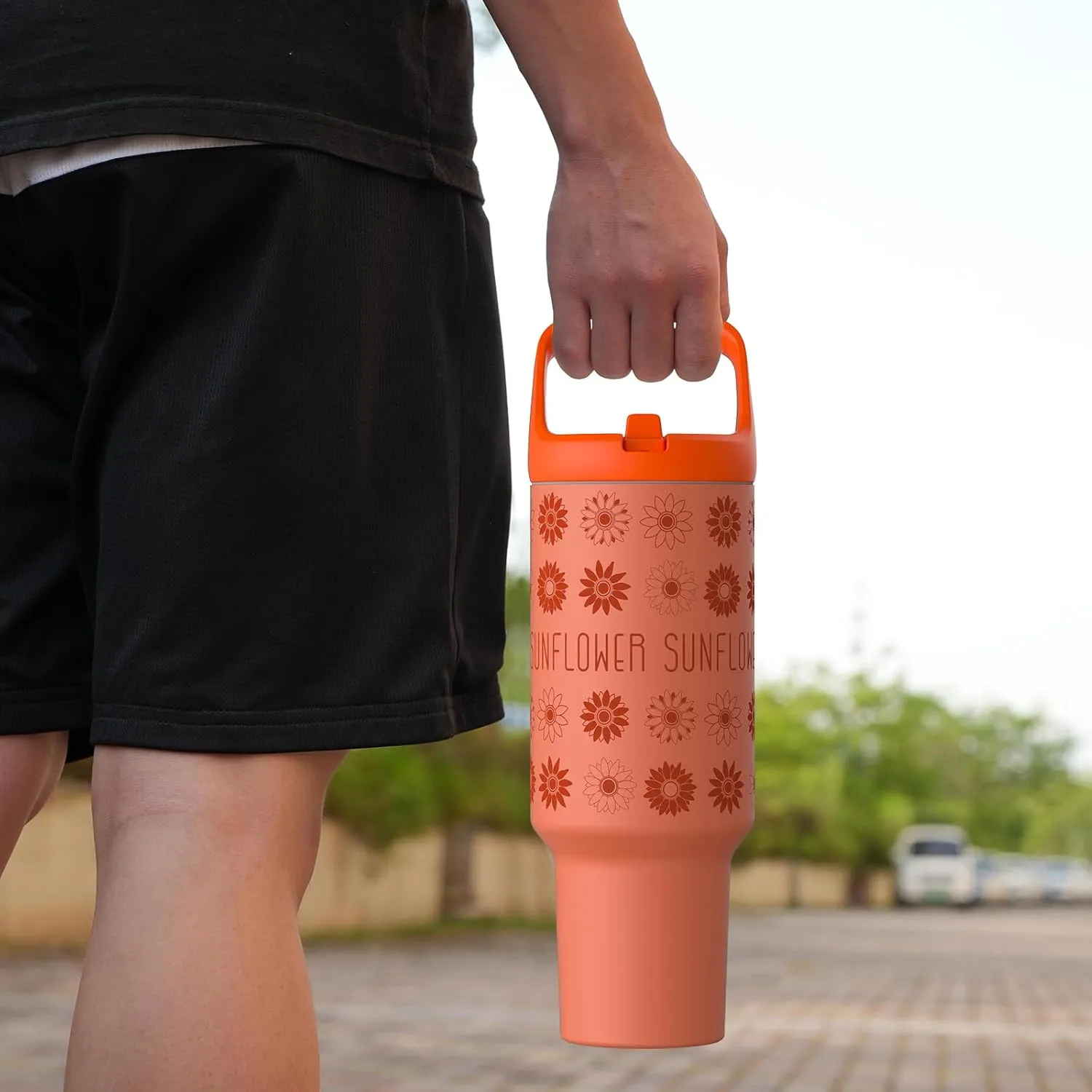 Tronco 50 oz Tumbler with Handle and Straw, Leak-Proof Insulated Tumbler with Flip Straw and Top Handle, Reusable Insulated Cup Water Bottle for Home, Outdoors, Fits in Cup Holder, Cold for 30 Hours