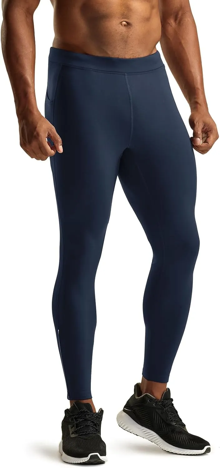 TSLA Men's Thermal Running Tights, Fleece Lined Compression Cycling Pants, Winter Cold Weather Leggings with Zipper Pocket