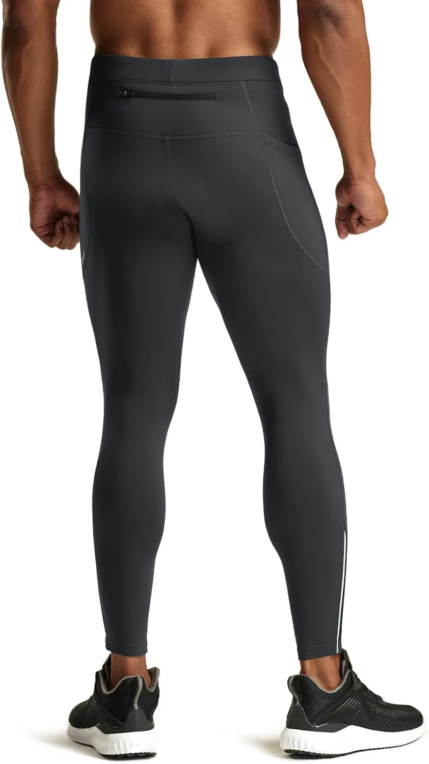 TSLA Men's Thermal Running Tights, Fleece Lined Compression Cycling Pants, Winter Cold Weather Leggings with Zipper Pocket