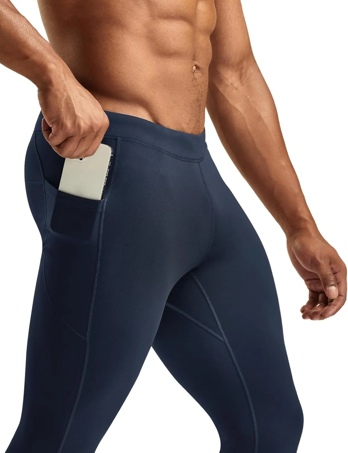 TSLA Men's Thermal Running Tights, Fleece Lined Compression Cycling Pants, Winter Cold Weather Leggings with Zipper Pocket