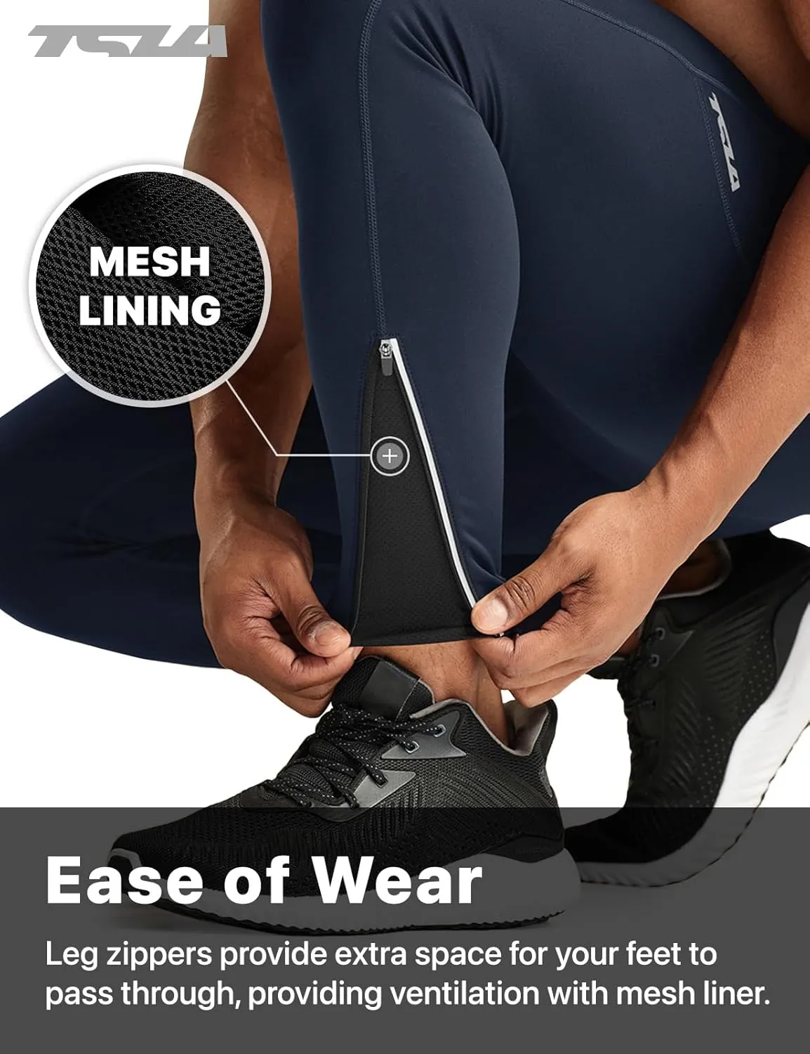 TSLA Men's Thermal Running Tights, Fleece Lined Compression Cycling Pants, Winter Cold Weather Leggings with Zipper Pocket