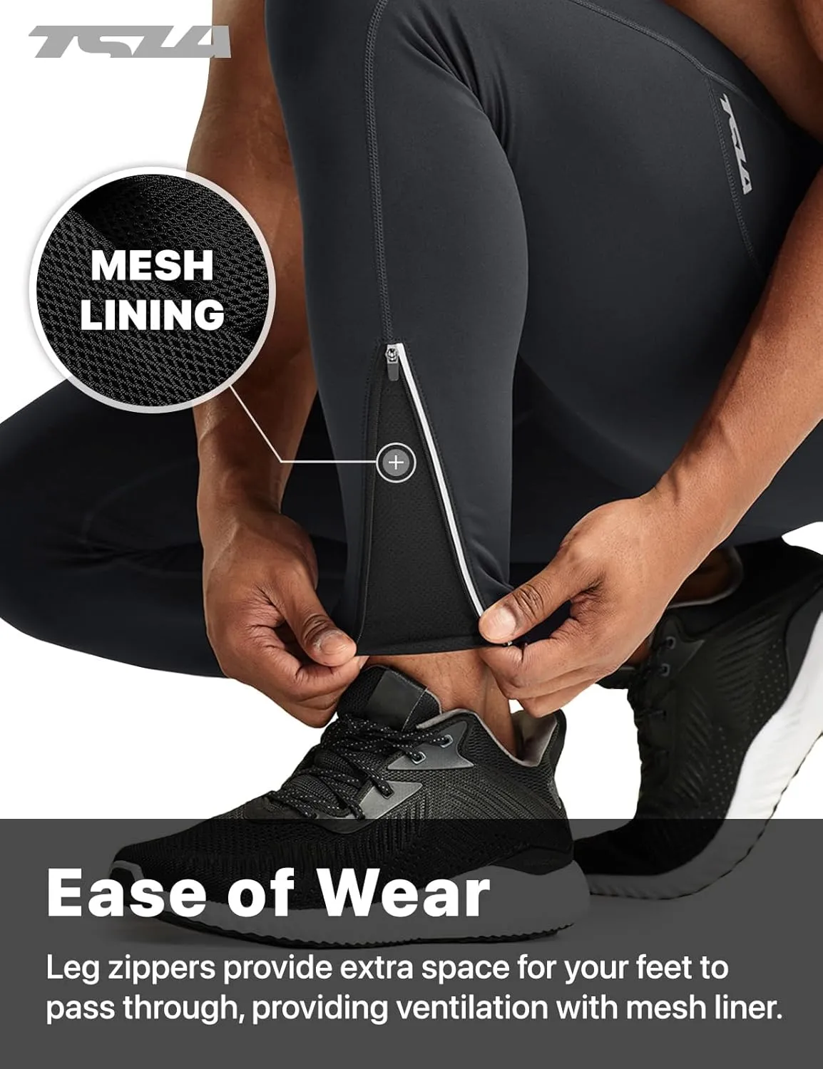 TSLA Men's Thermal Running Tights, Fleece Lined Compression Cycling Pants, Winter Cold Weather Leggings with Zipper Pocket