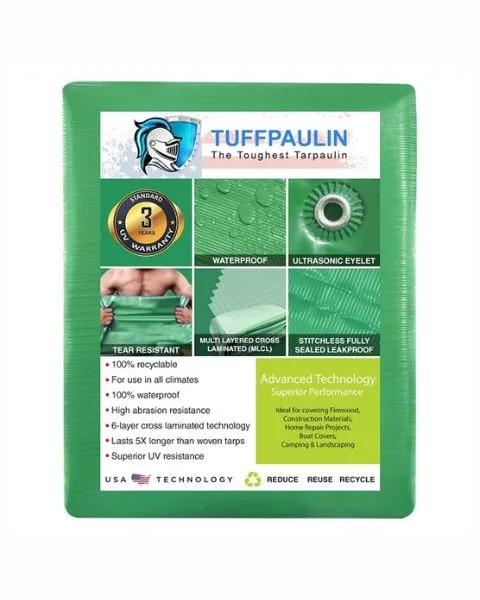 TUFFPAULIN 40FT X 40FT 150 GSM GREEN POND LINER TARPAULIN-TIRPAL
