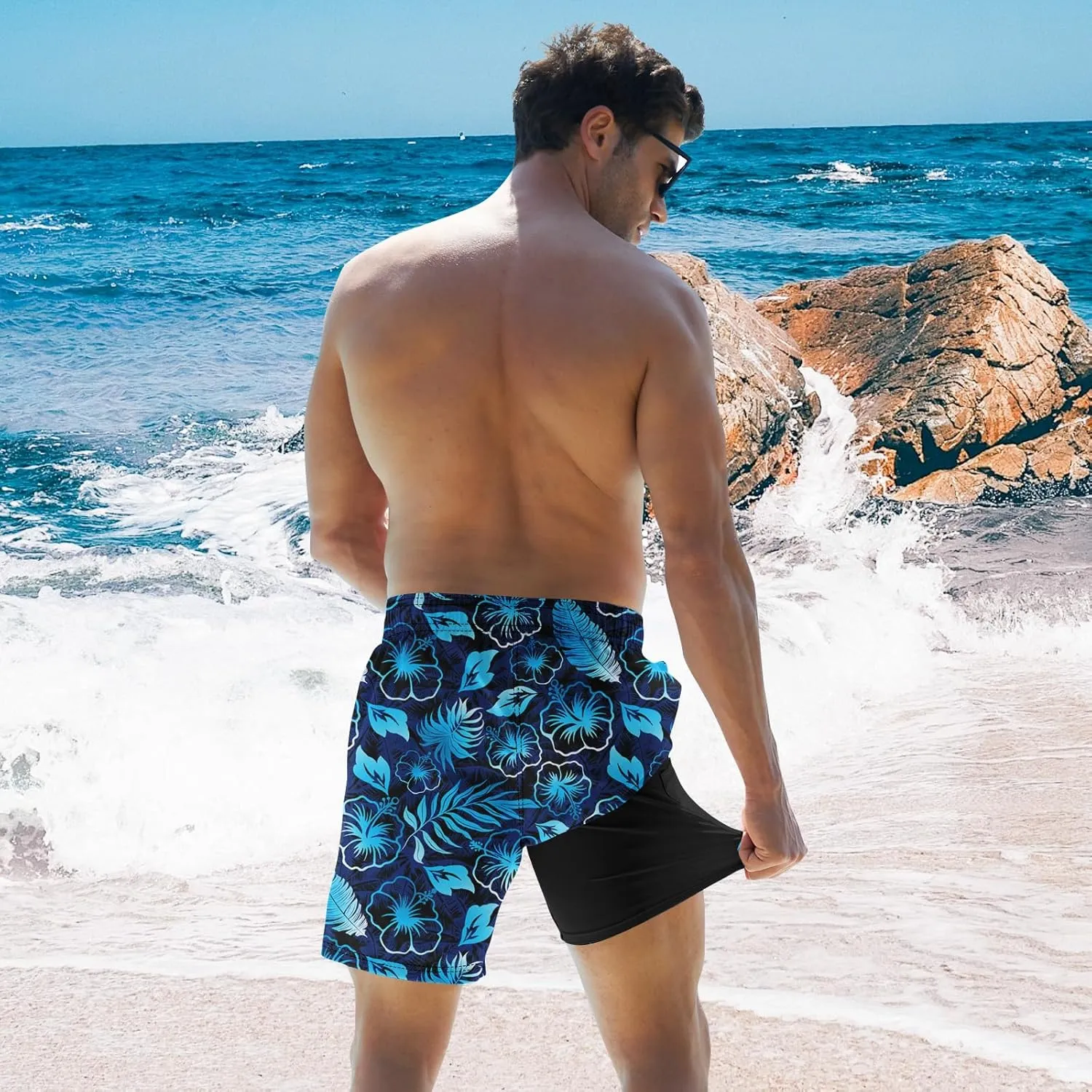 TUONROAD Mens Swim Trunks with Compression Liner 2 in 1 Board Shorts 9 Inch Quick Dry Swimming Trunks with Pockets
