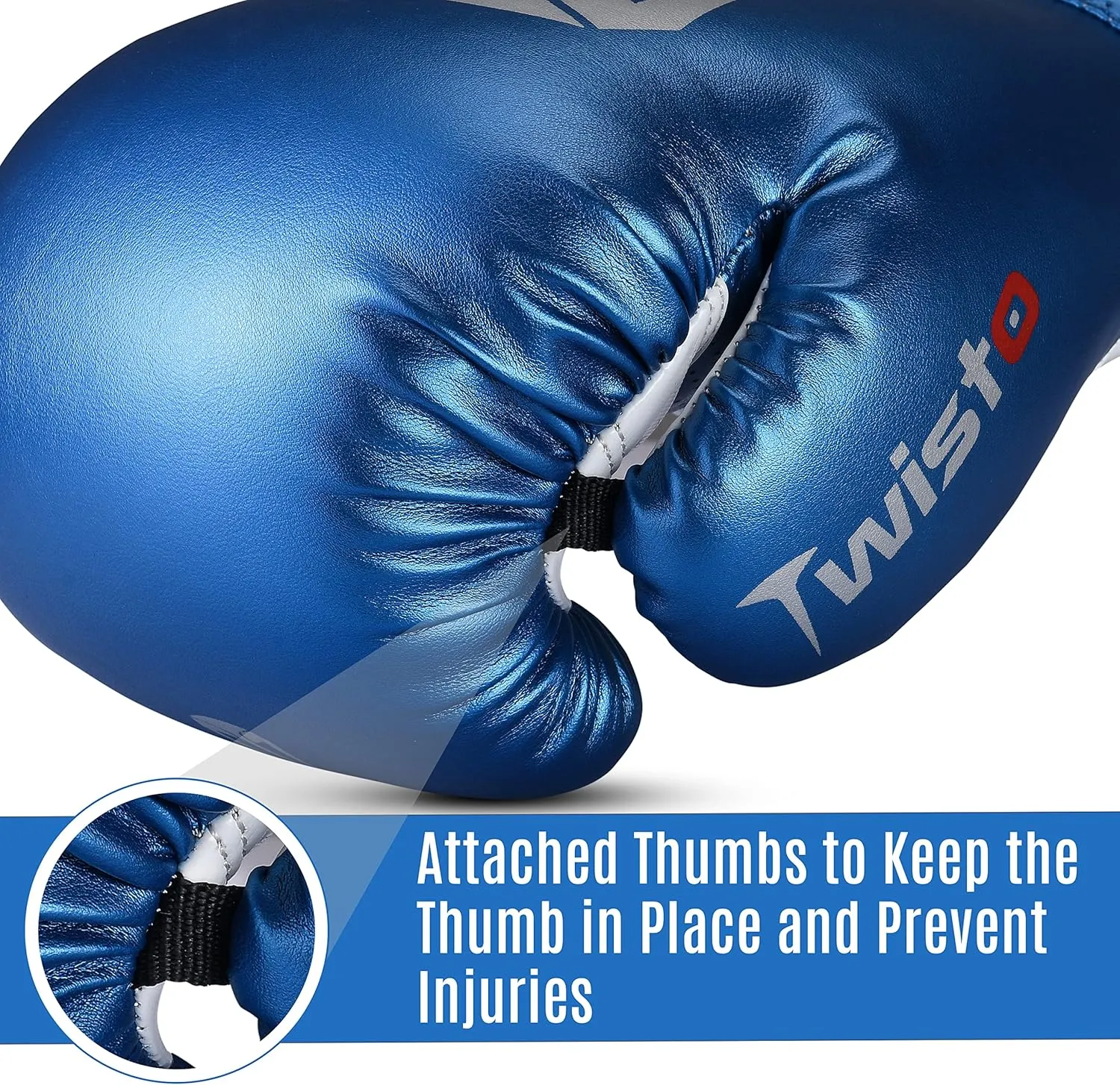 Twisto Boxing Gloves – Professional Training & Sparring Gloves for Men & Women – Muay Thai, MMA, Kickboxing, Heavy Bag, Gym Workout – Premium PU Leather with Wrist Support – 10oz 12oz 14oz 16oz