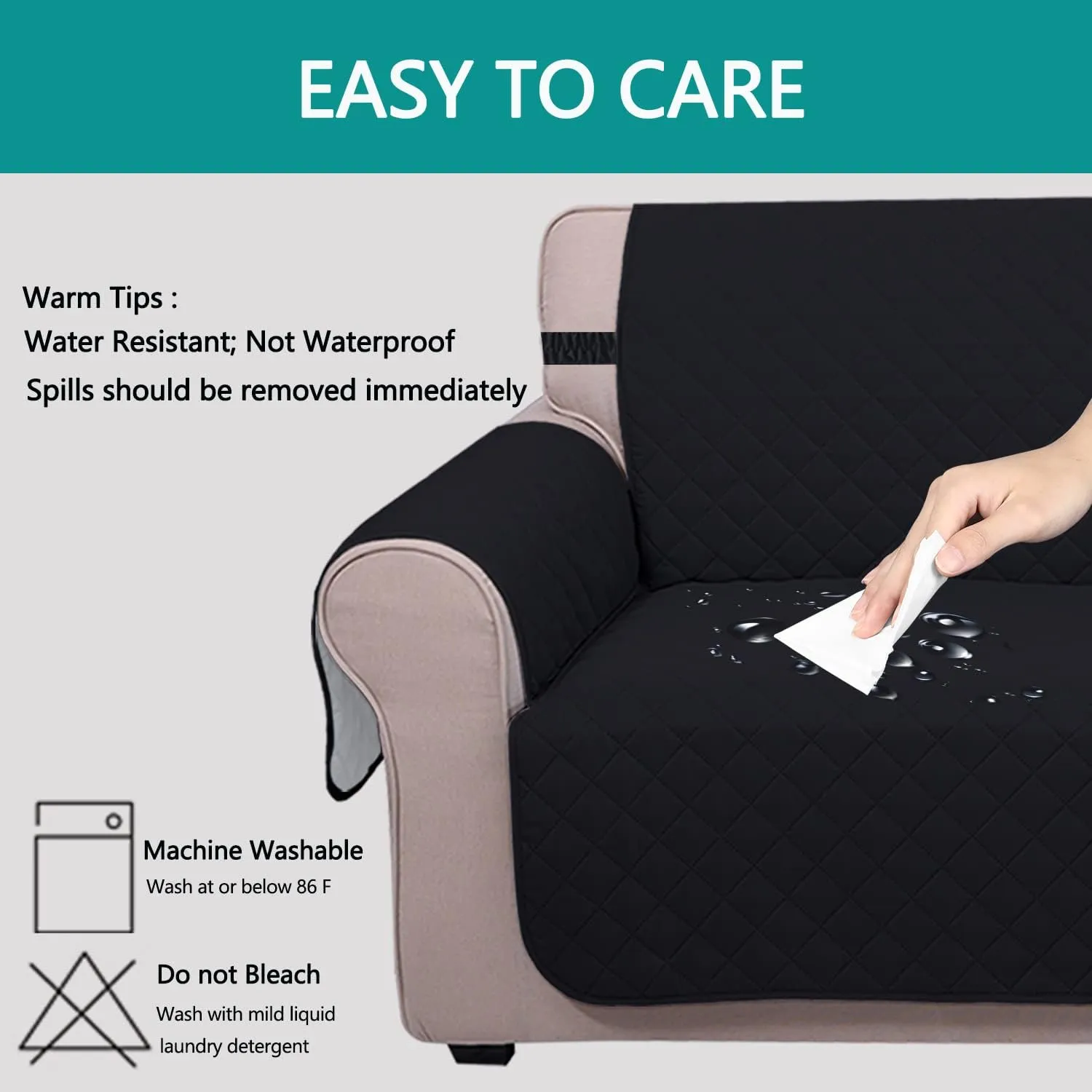 U-NICE HOME Reversible Sofa Cover Couch Cover for Dogs with Elastic Straps Water Resistant Furniture Protector for Pets Couch Cover for 3 Cushion Couch (Sofa, Black/Grey)