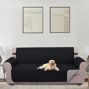 U-NICE HOME Reversible Sofa Cover Couch Cover for Dogs with Elastic Straps Water Resistant Furniture Protector for Pets Couch Cover for 3 Cushion Couch (Sofa, Black/Grey)