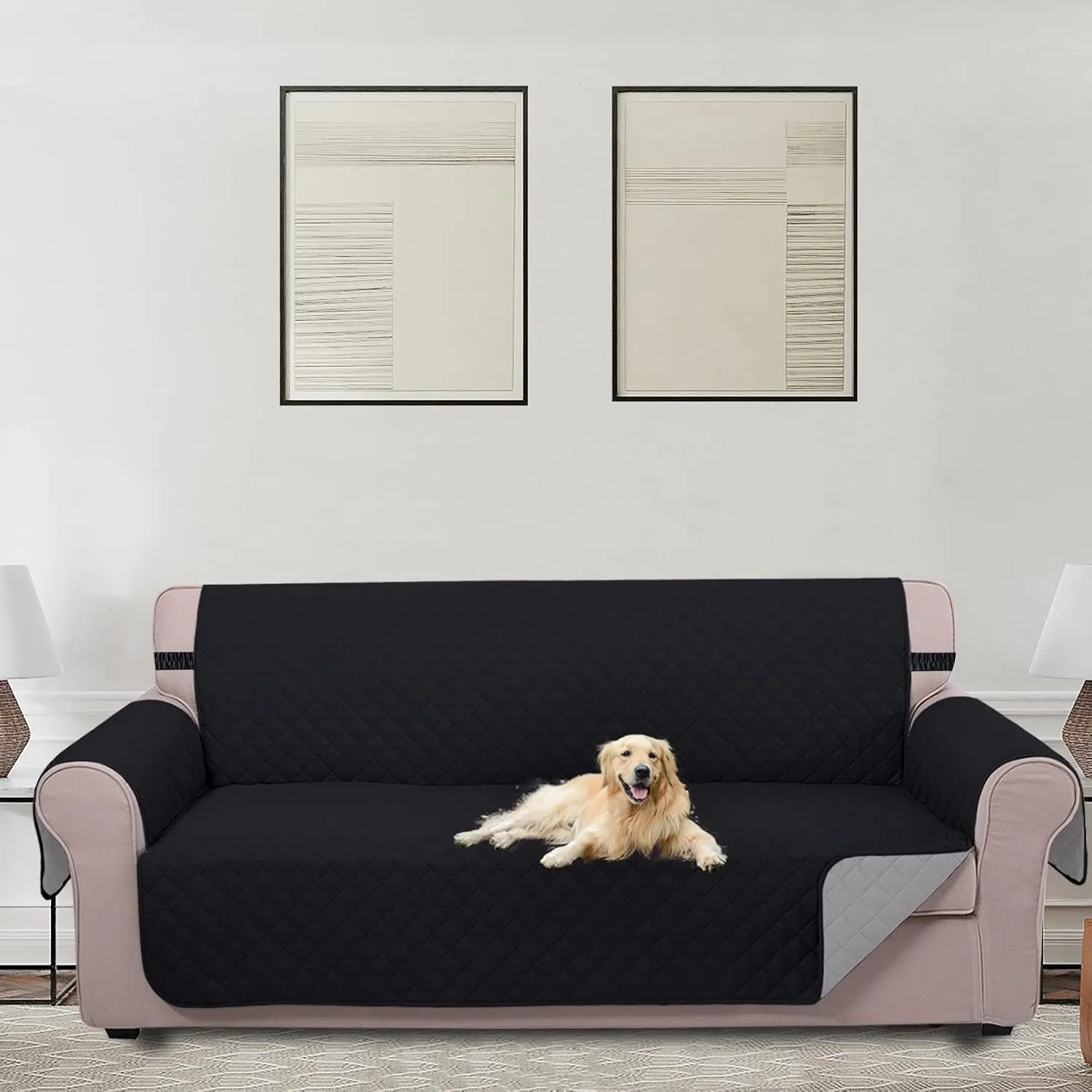 U-NICE HOME Reversible Sofa Cover Couch Cover for Dogs with Elastic Straps Water Resistant Furniture Protector for Pets Couch Cover for 3 Cushion Couch (Sofa, Black/Grey)