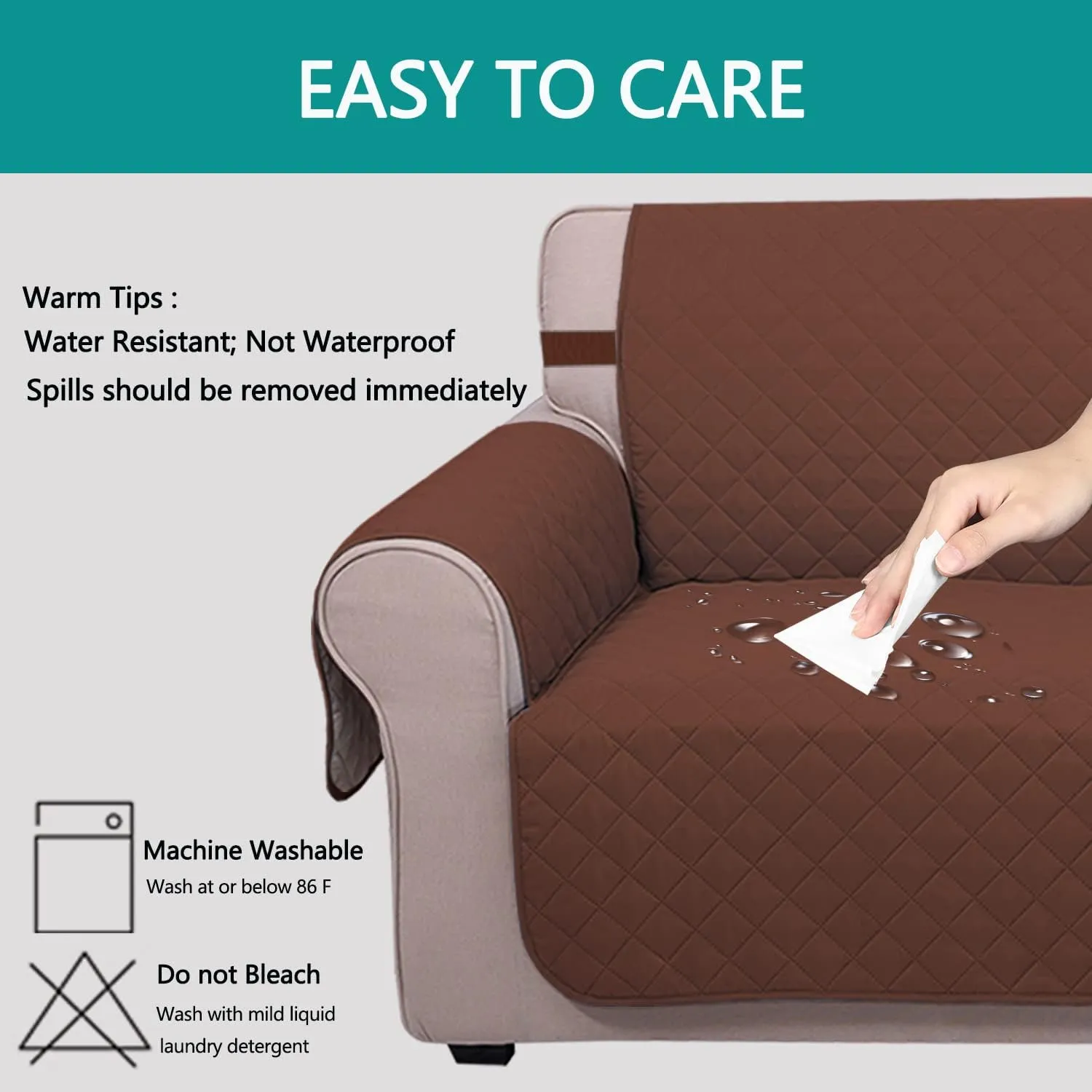U-NICE HOME Reversible Sofa Cover Couch Cover for Dogs with Elastic Straps Water Resistant Furniture Protector for Pets Couch Cover for 3 Cushion Couch (Sofa, Brown/Beige)