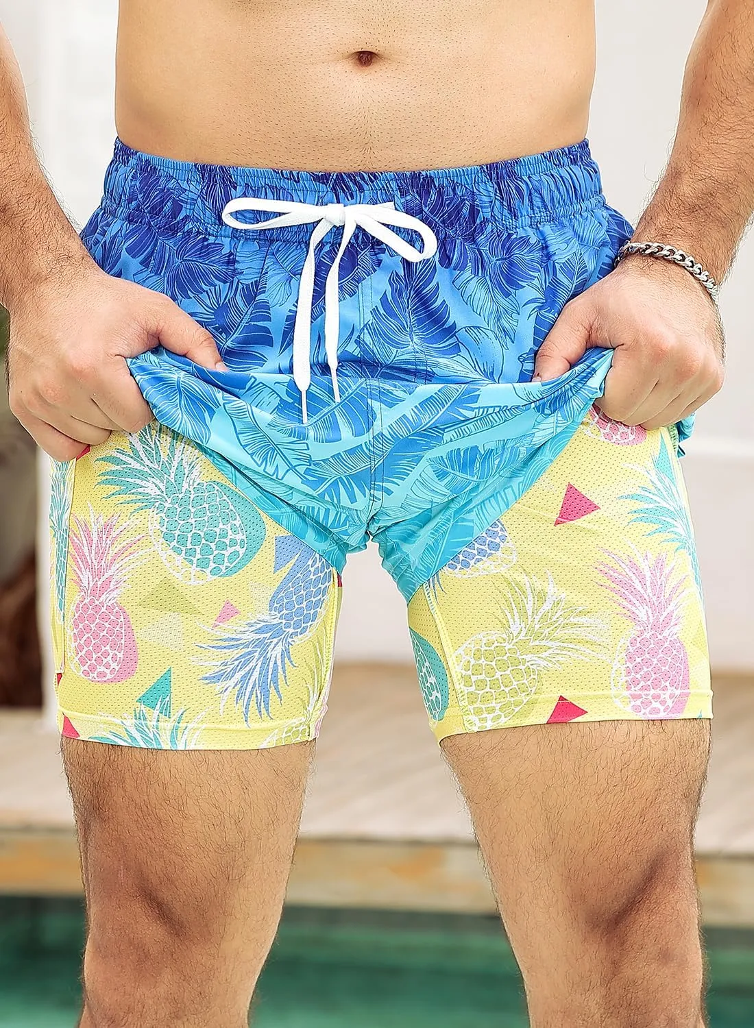 uideazone Mens Swim Trunks with Compression Liner Swimming Shorts 7 Inch Inseam Waterproof Quick Dry Beach Sport Shorts M-XXL
