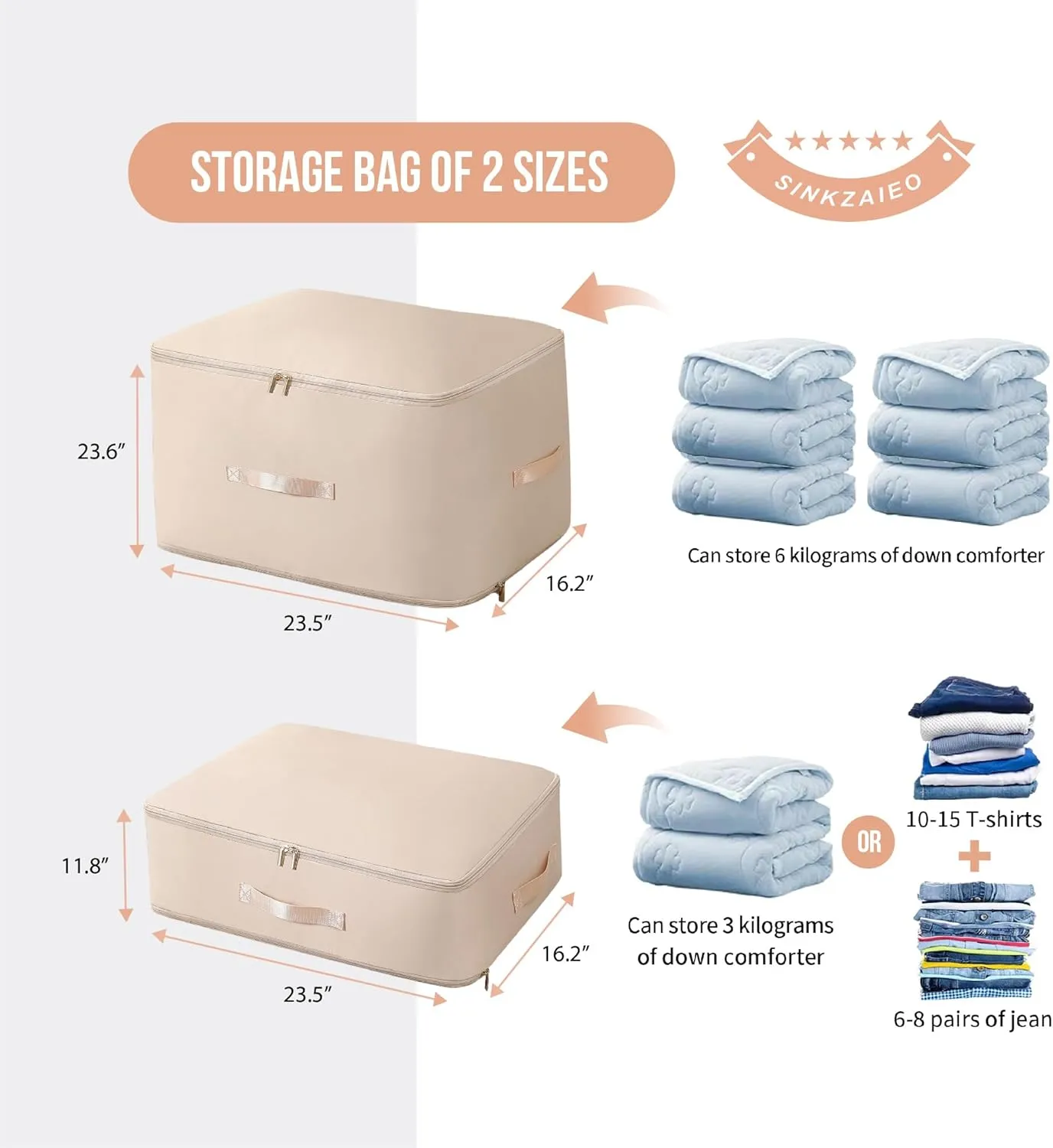 Ultra Space Saving Self Compression Organizer,Packing Cubes,Waterproof And Moisture-Proof,High Capacity,For Blankets Clothes Duvet Comforter（Apricot 21.2 * 16.2 * 23.6 In）