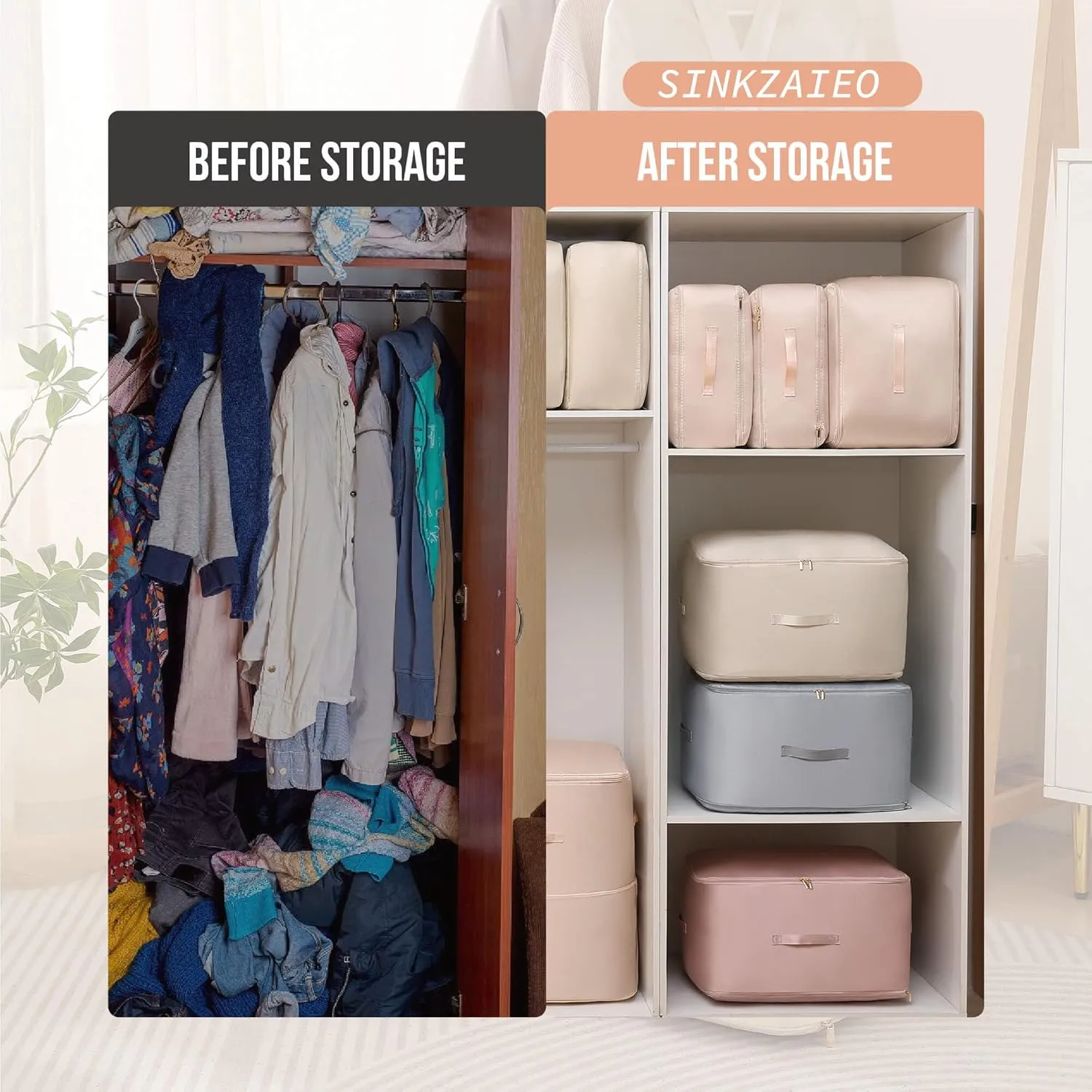 Ultra Space Saving Self Compression Organizer,Packing Cubes,Waterproof And Moisture-Proof,High Capacity,For Blankets Clothes Duvet Comforter（Apricot 21.2 * 16.2 * 23.6 In）
