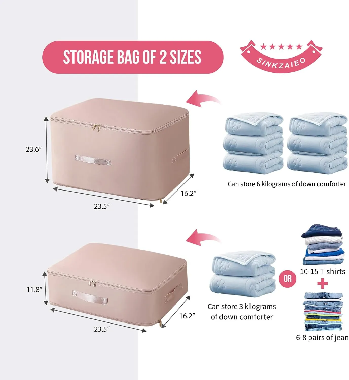 Ultra Space Saving Self Compression Organizer,Packing Cubes,Waterproof And Moisture-Proof,High Capacity,For Blankets Clothes Duvet Comforter（Pink 21.2 * 16.2 * 11.8 In）