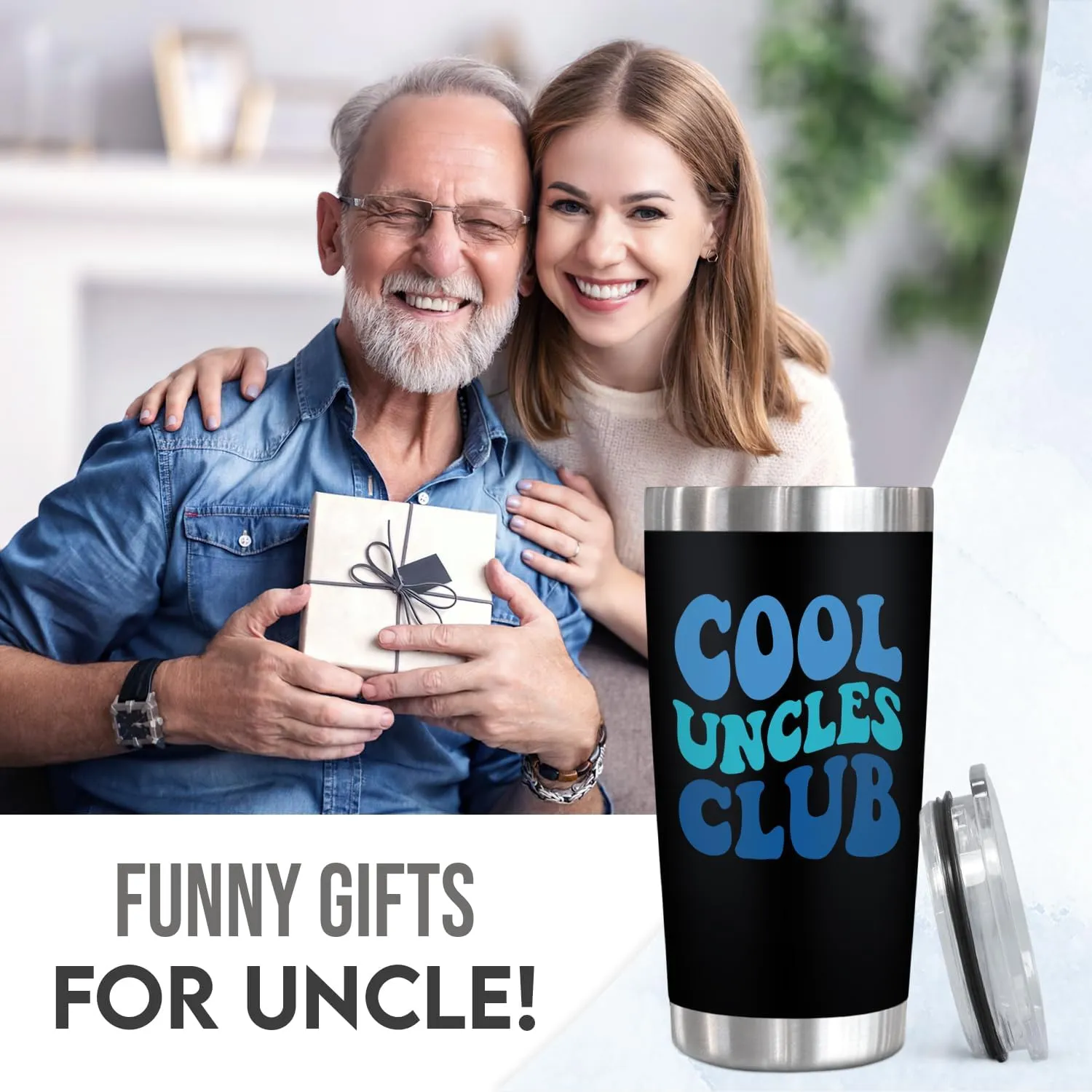 Uncle Father's Day Gifts for Men - 20 oz Stainless Steel Insulated Coffee Tumbler With Lid - Christmas Birthday Gifts For Uncle From Niece Nephew Brother, Funny Present for Men