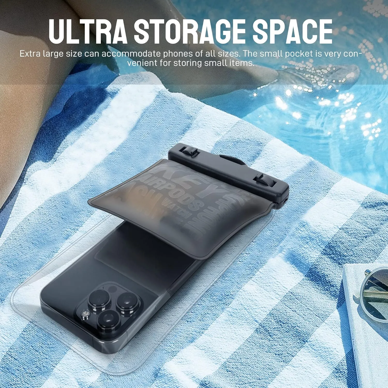 Universal Waterproof Phone Pouch [Double Space] IPX8 Dry Bag with Lanyard for iPhone 16 15 14 13 12 Pro Max XS XR X Galaxy S25 S24 S23 Ultra, Fit All Phones Up to 8'', Gray
