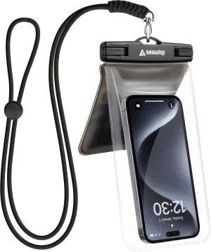 Universal Waterproof Phone Pouch [Double Space] IPX8 Dry Bag with Lanyard for iPhone 16 15 14 13 12 Pro Max XS XR X Galaxy S25 S24 S23 Ultra, Fit All Phones Up to 8'', Gray