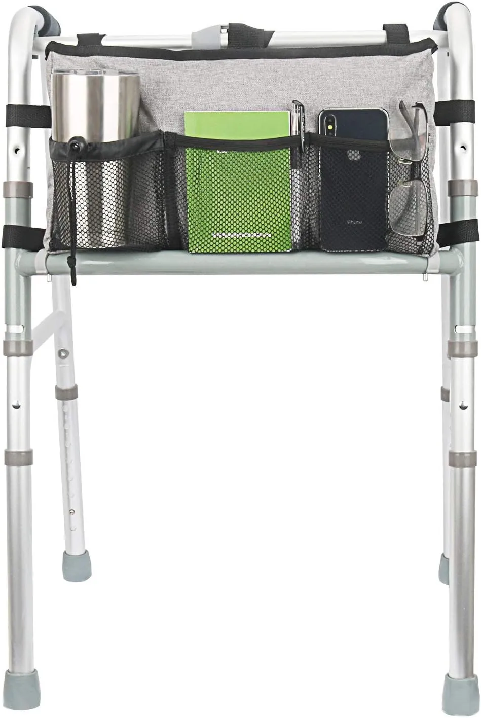 Update Walker Bag Hand Free Storage Bag Walker Attachment Handicap Basket Pouch for Rollator, Wheelchair, Folding Walkers (Grey)